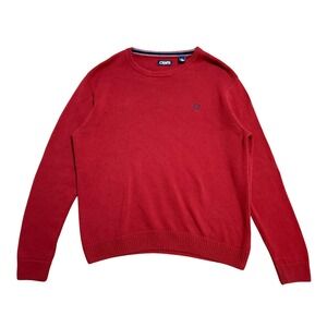 Chaps Sweater Mens Large Red Crewneck Pullover Cotton Knit Crest Logo Casual